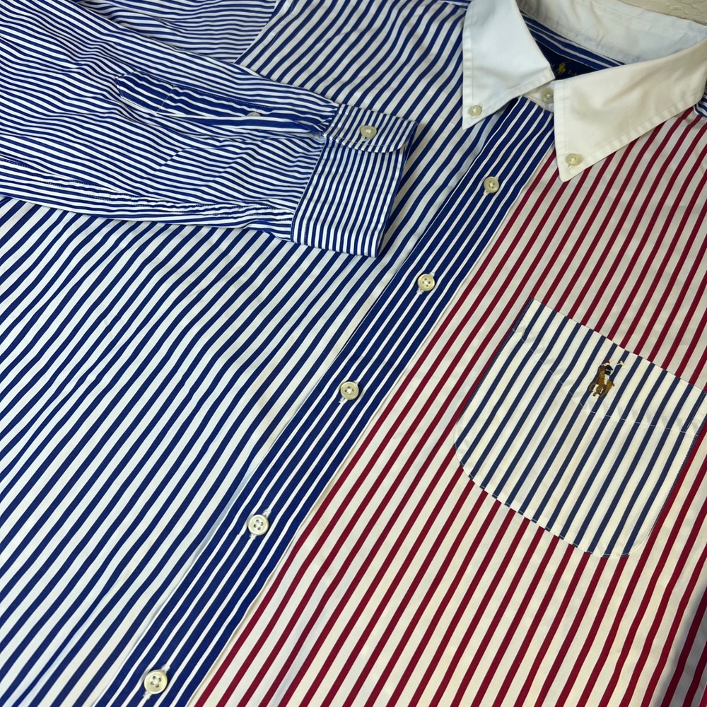 Polo Ralph Lauren Shirt Fun Color Block Button Down Red White Blue Maximalist